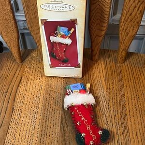 Hallmark Keepsake Teacher Stocking Ornament - Red and Green